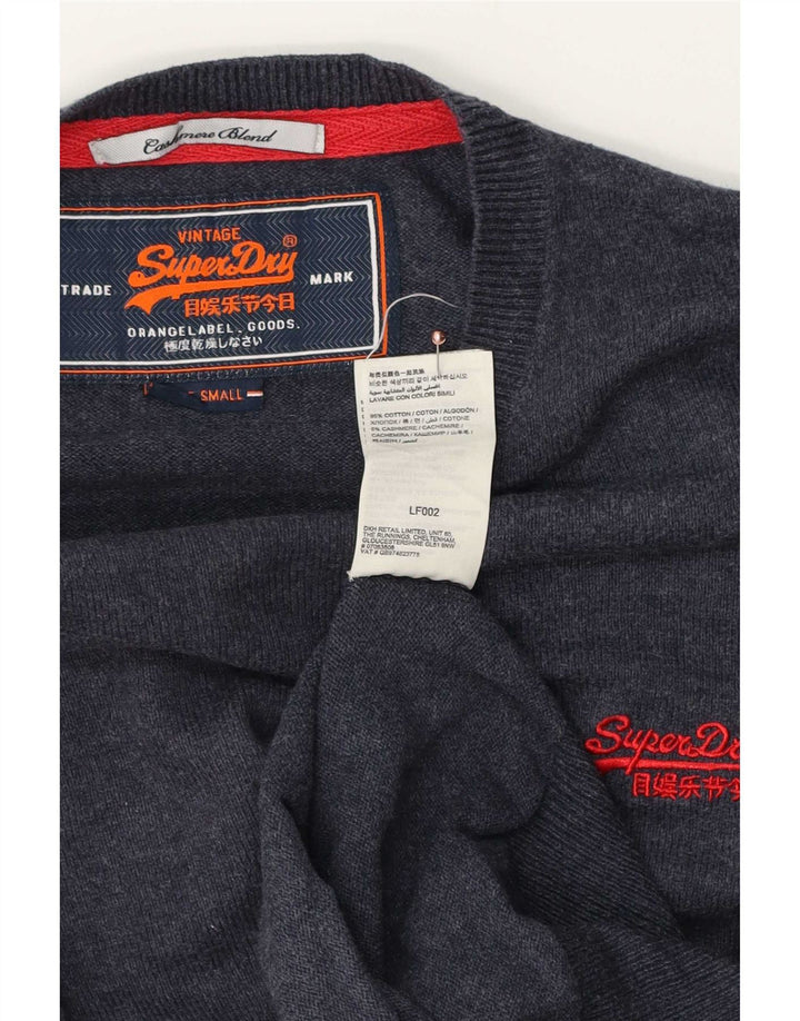 Superdry Jersey con cuello redondo para hombre, talla pequeña, algodón azul marino