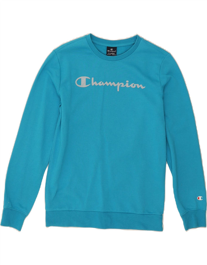 CHAMPION Boys Graphic Sweatshirt Jumper 13-14 Years XL Blue Vintage Champion and Second-Hand Champion from Messina Hembry 