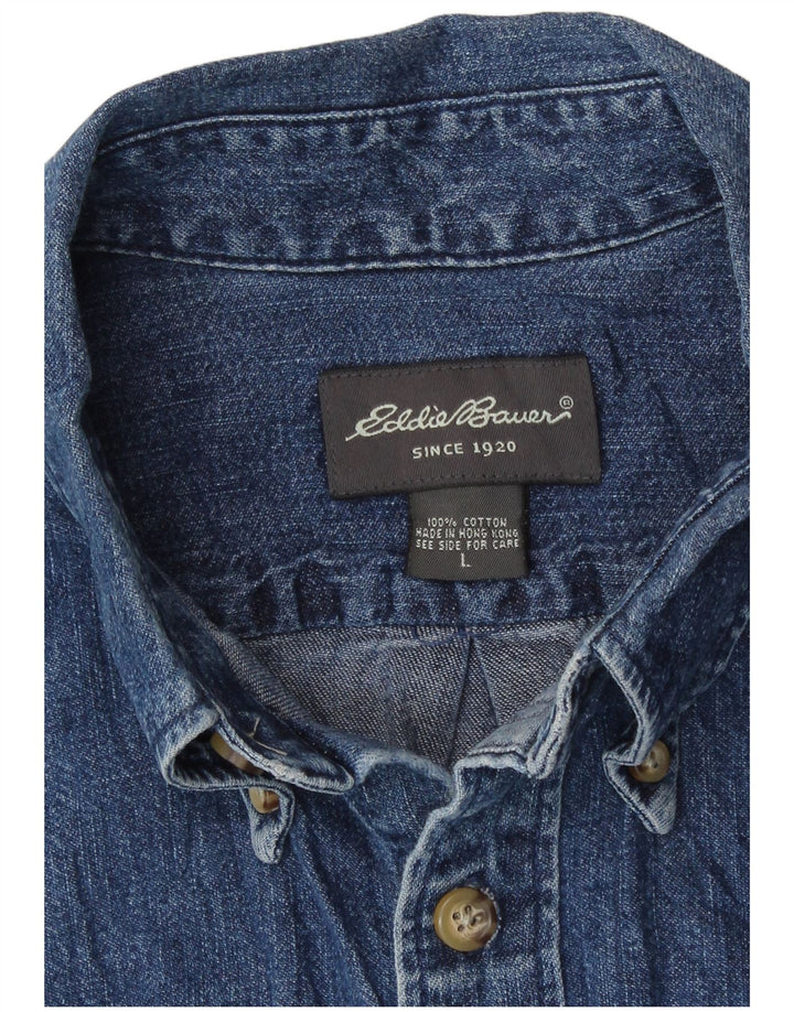 Eddie Bauer Camisa vaquera de manga corta para hombre Algodón azul grande