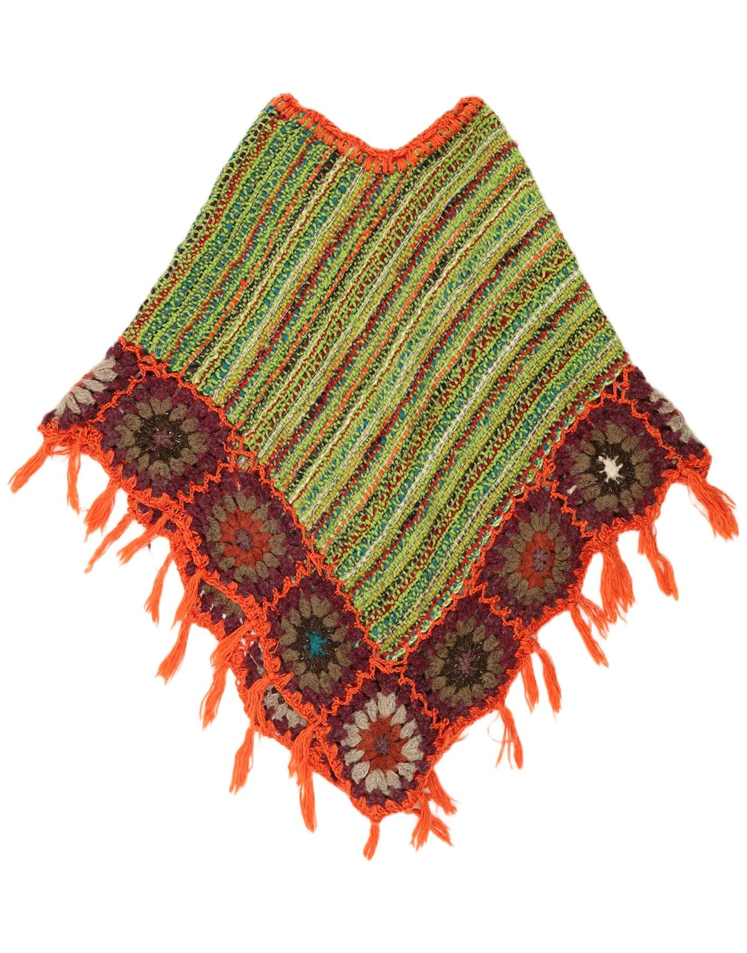 Vintage mujer Poncho Jumper un tamaño verde rayas