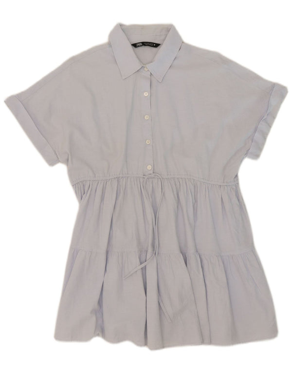 Zara Mujer Vestido Escalonado UK 40 Pequeño Algodón Azul