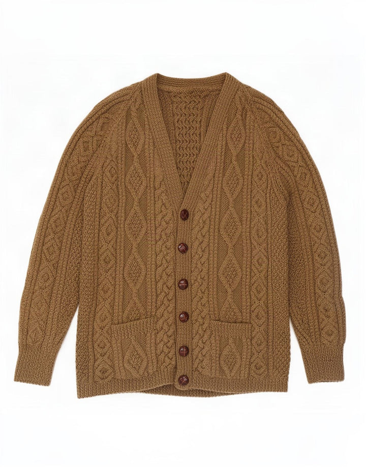 Vintage Hombres Cardigan Suéter Medio Caqui