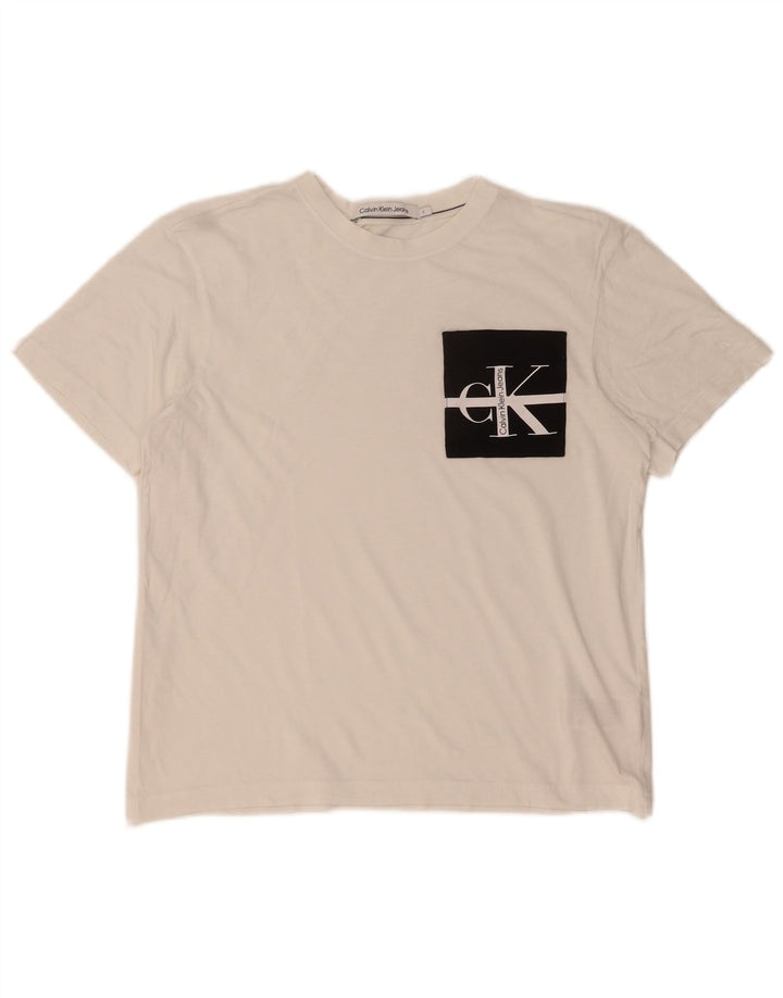 Calvin Klein - Camiseta gráfica para hombre, talla pequeña, algodón blanco
