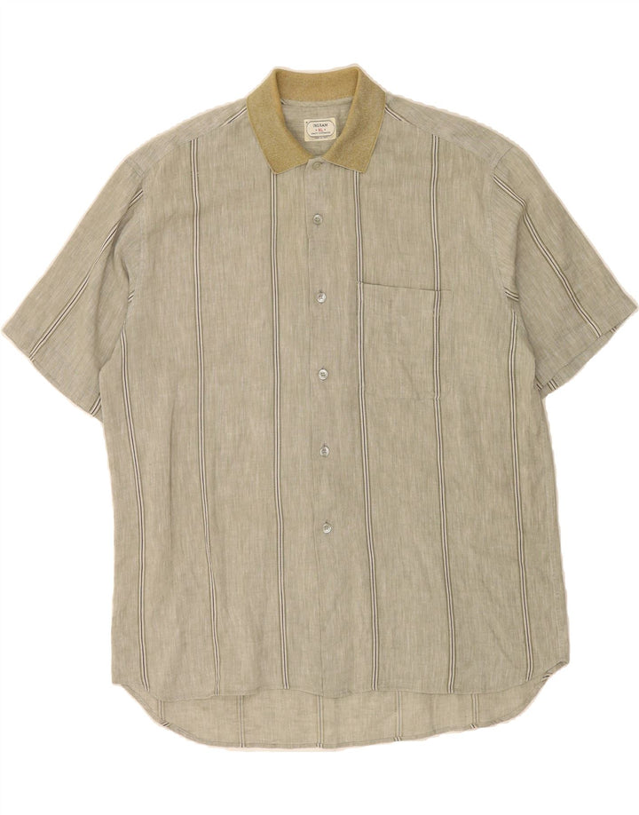 INGRAM Mens Short Sleeve Shirt XL Grey Striped Cotton Vintage Ingram and Second-Hand Ingram from Messina Hembry 