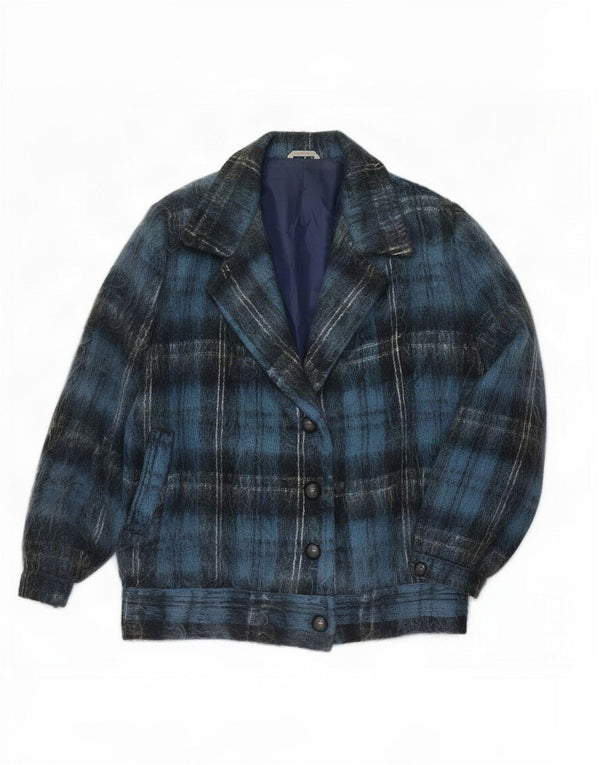 Wampum Abrigo cortavientos para mujer UK 40 XL Lana a cuadros azul marino