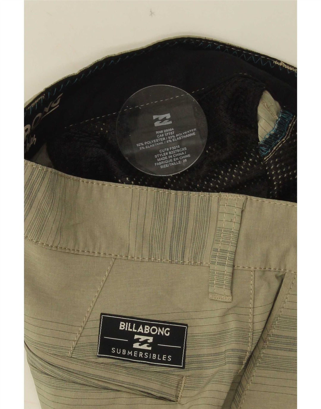Billabong Pantalones cortos chinos para hombre W26 Poliéster a rayas caqui pequeño