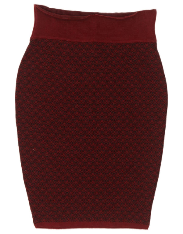 Sevres Falda lápiz con patrón abstracto para mujer IT 44 Medium W28 Lana burdeos