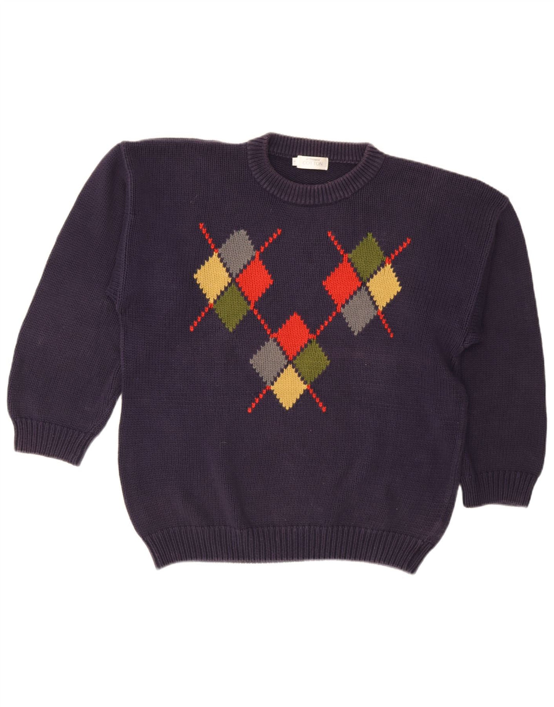 St. Bernard - Jersey de cuello redondo para hombre, talla grande, azul marino, rombos/diamante