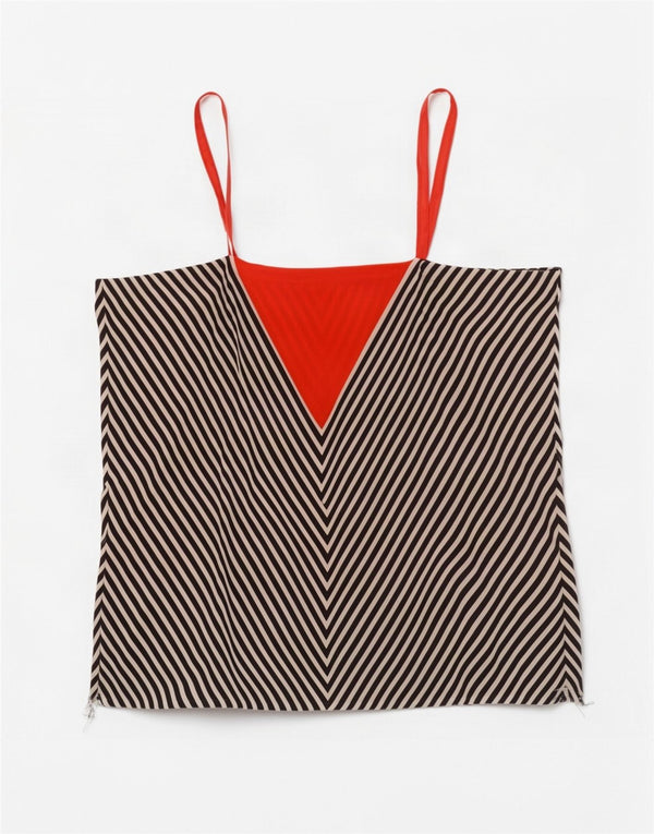 Vintage mujer Cami Top Reino Unido 12 Chevron negro medio