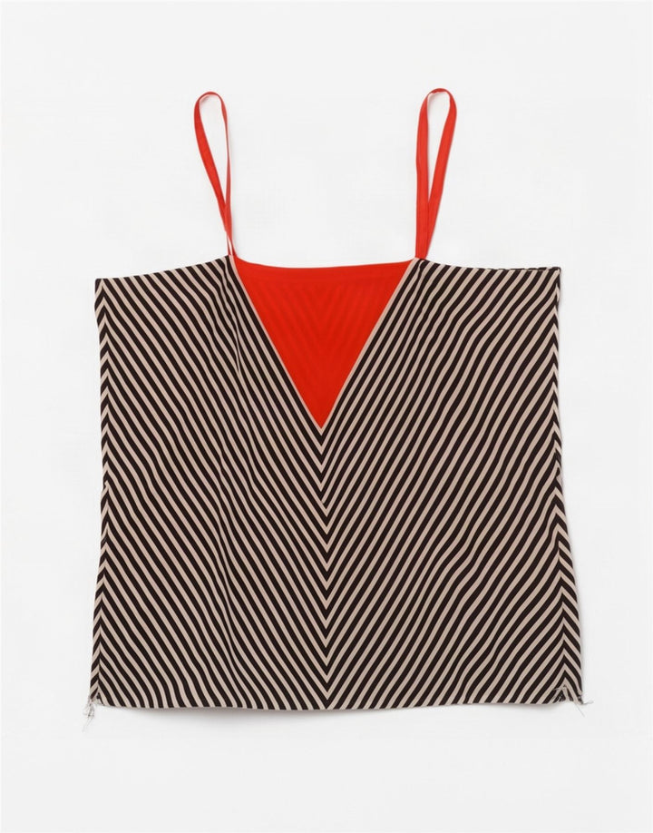 Vintage mujer Cami Top Reino Unido 12 Chevron negro medio