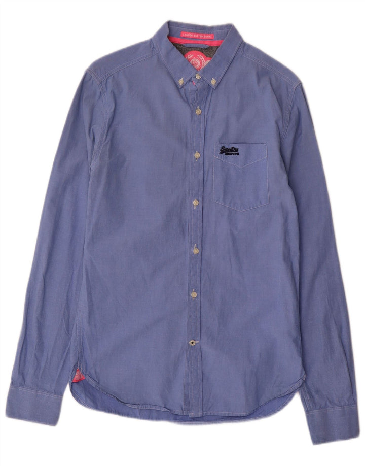 Camisa Superdry Hombre Small Azul Algodón