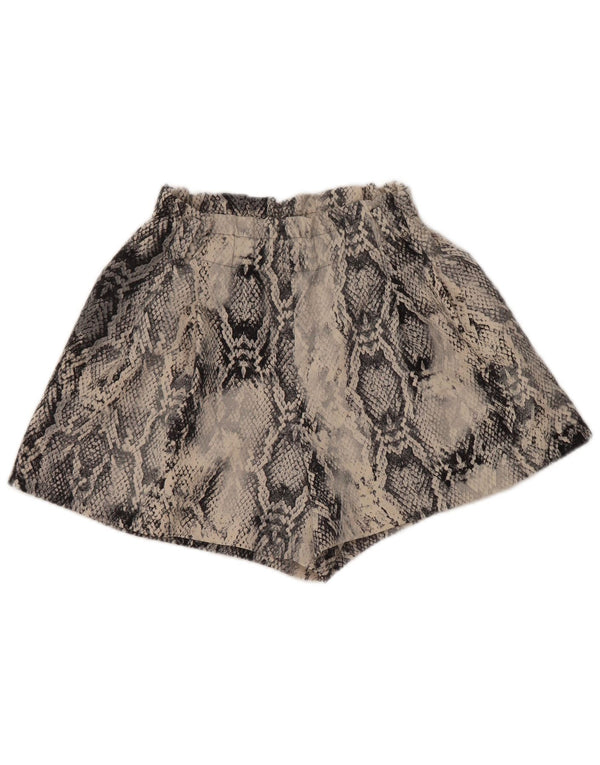 Zara Mujer Pantalones Cortos Casuales De Pierna Ancha XS W25 Gris Estampado Animal Poliéster