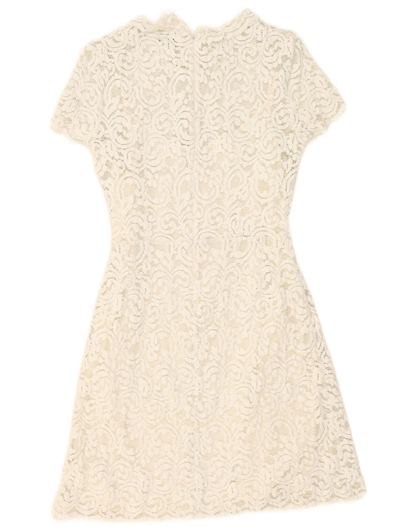 Jack Wills Vestido acampanado de encaje para mujer UK 8 Small White Floral