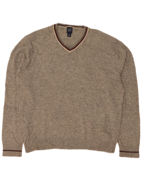 Gap Mens V-Neck Jumper Sweater Large Grey Flecked Cotton