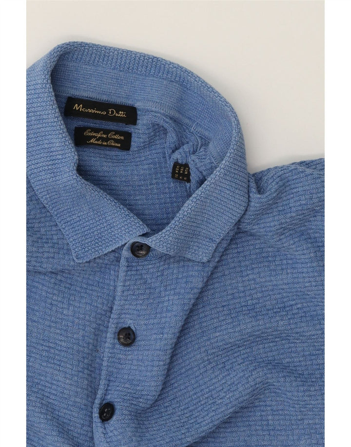 MASSIMO DUTTI Jersey De Manga Corta Con Cuello Polo Hombre Azul Medio