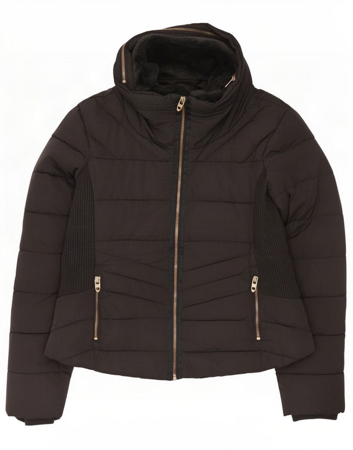 Zara Mujer Chaqueta Acolchada Con Capucha ES 40 XL Poliéster Negro