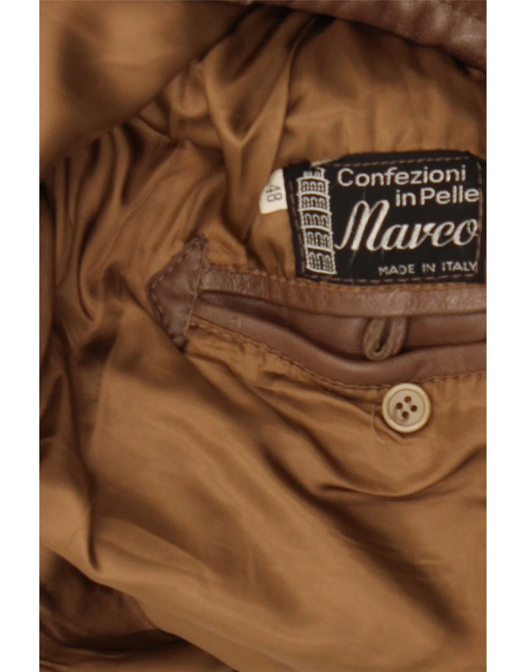 Chaqueta de cuero vintage para hombre IT 48 cuero marrón medio