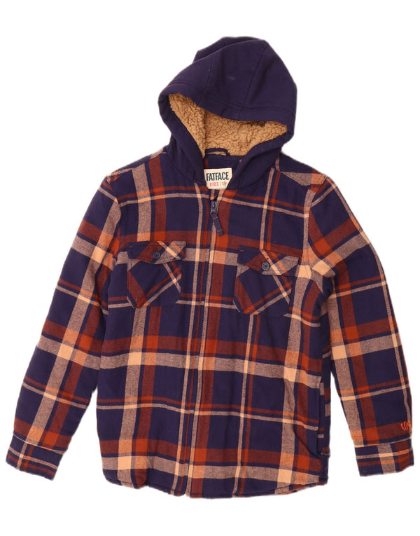 Camisa de franela de leñador con capucha para niño de Fat Face 11-12 años Azul marino a cuadros