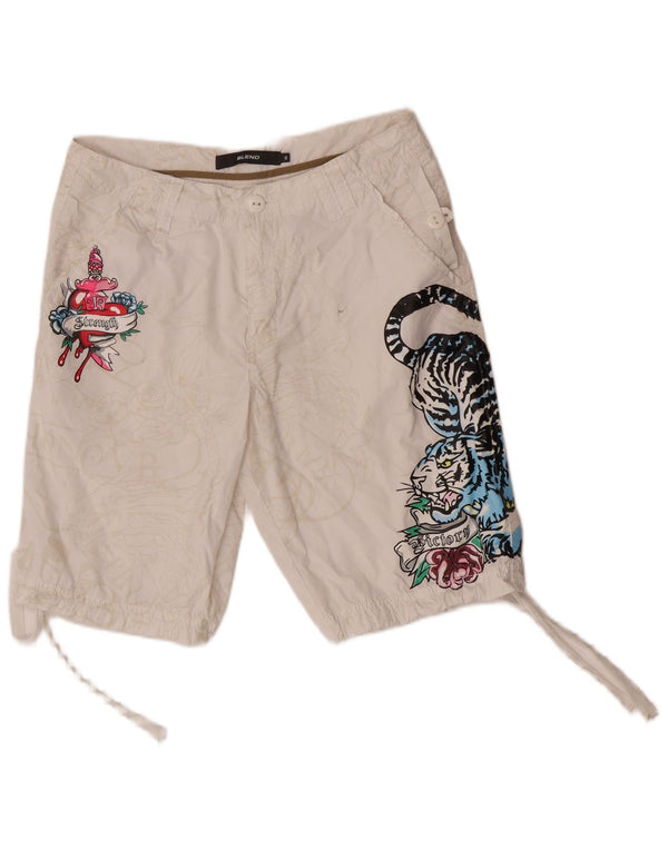 Desigual Mens Graphic Casual Shorts Small W30 Blanco Animal Print Algodón