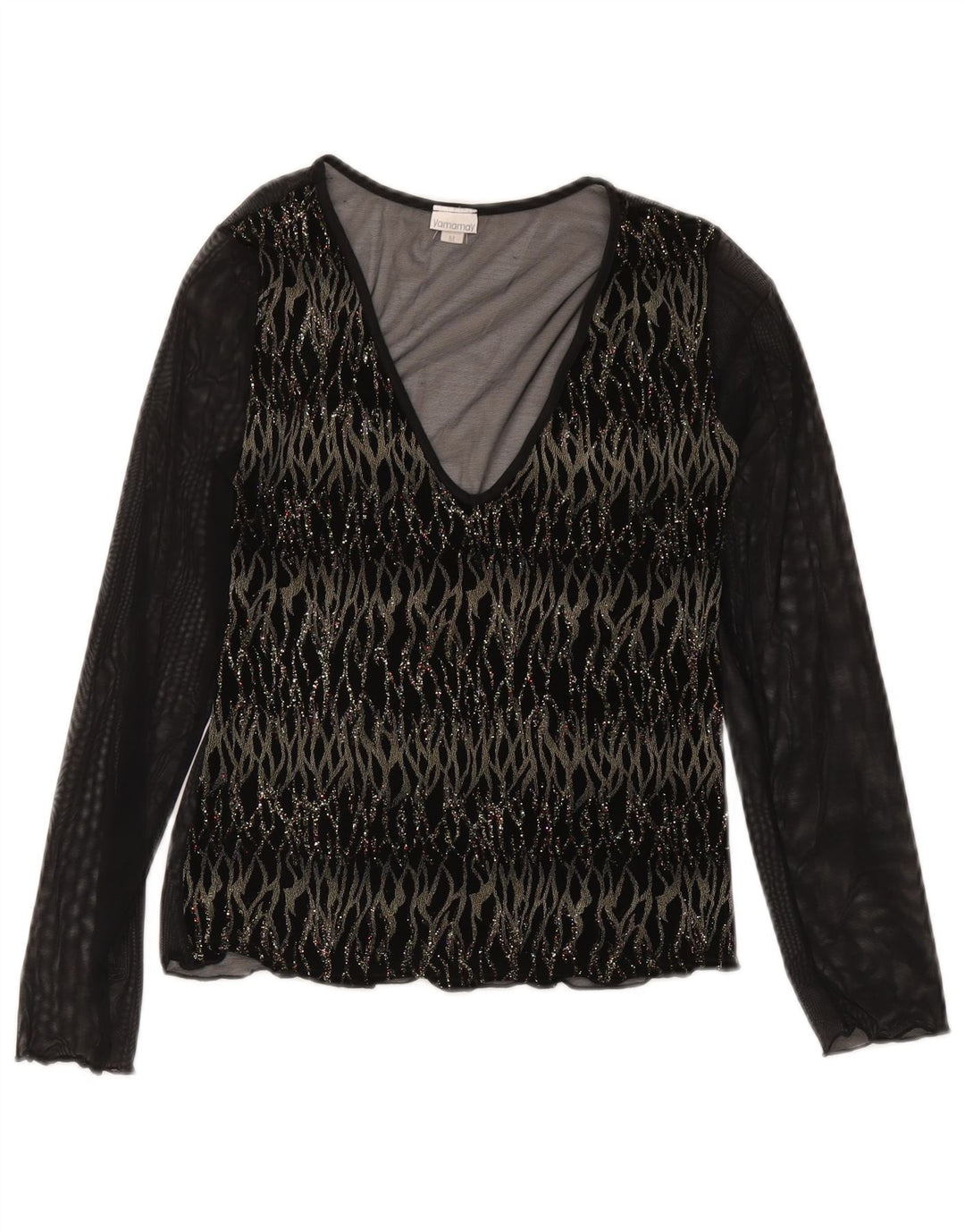 Yamamay Top transparente de manga larga para mujer UK 42 Medium Black Stripes