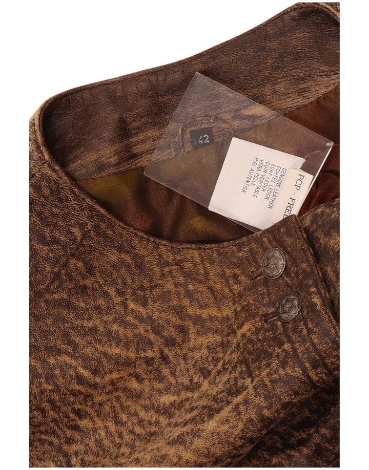 Chaqueta de cuero vintage para mujer IT 42 Cuero con estampado animal marrón medio