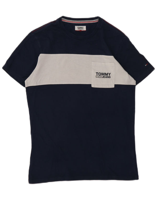 Tommy Hilfiger Hombre Camiseta Top Medium Azul Marino Colorblock Algodón