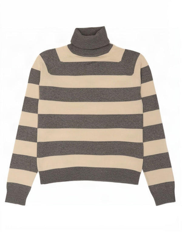 Zara Mujer Crop Roll Neck Jumper Sweater UK 10 Small Gris Rayas Algodón