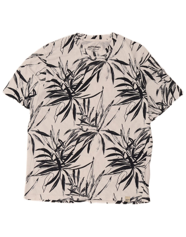 Jack & Jones Hombre Camiseta Top Grande Blanco Floral Algodón