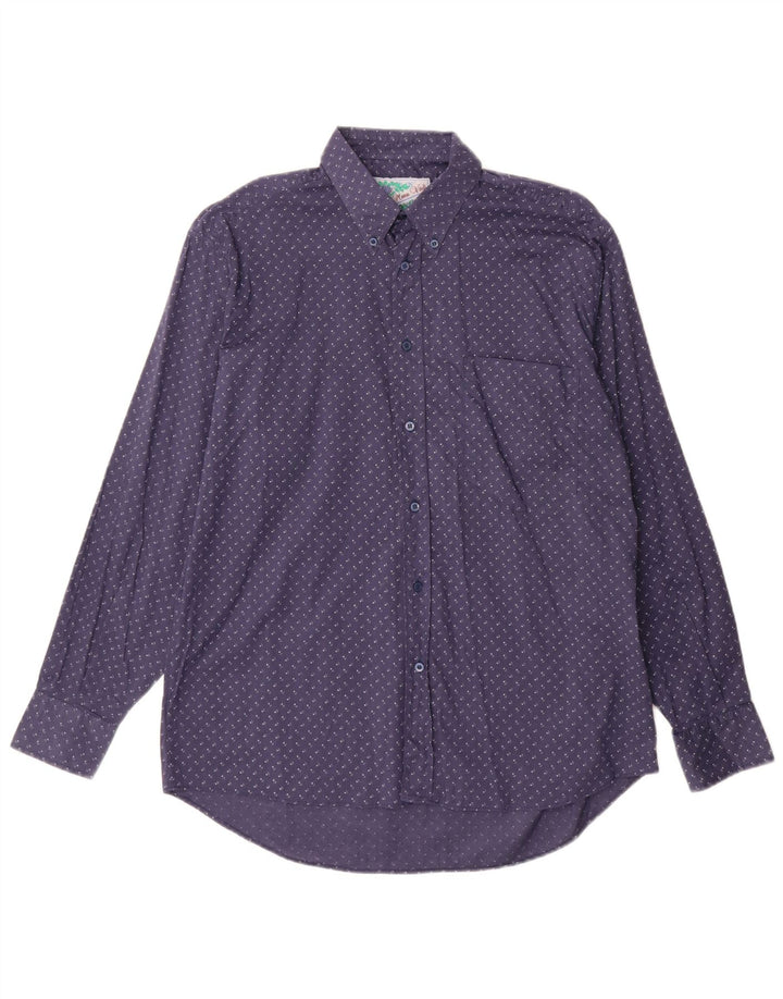 Camisa vintage para hombre de algodón floral azul marino medio