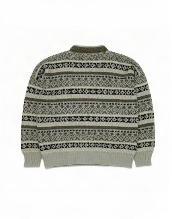 Vintage hombres cuello redondo jersey suéter pequeño verde feria isla acrílico