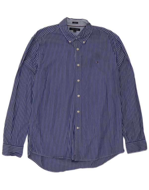 Tommy Hilfiger Camisa para hombre XL Algodón a rayas azules