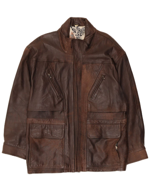 VINTAGE Mens Leather Coat EU 50 Large Brown Leather