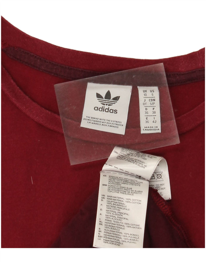 ADIDAS Camiseta gráfica para mujer Top UK Small 10 Borgoña Colorblock