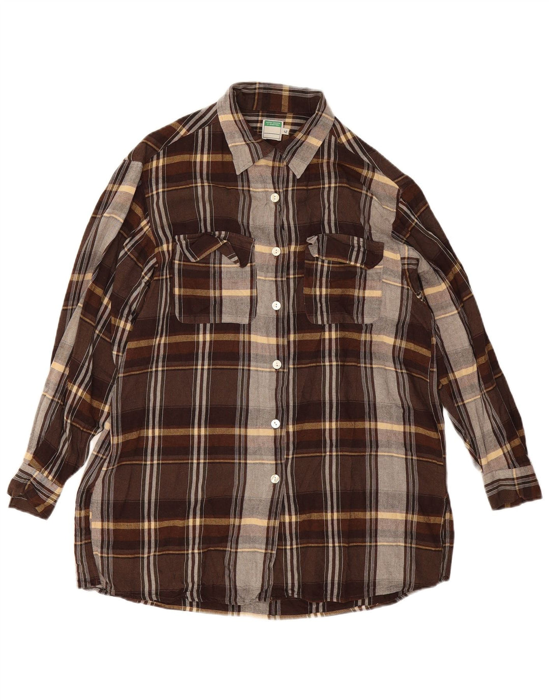 Camisa Benetton Mujer IT 42 Viscosa A Cuadros Marrón Medio