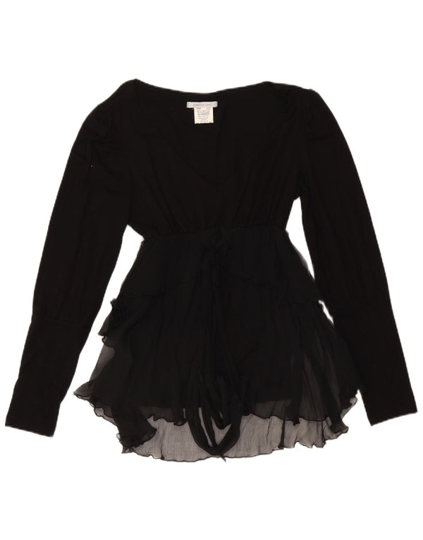 Germano Zama Blusa asimétrica de manga larga para mujer UK 44 Grande Negro