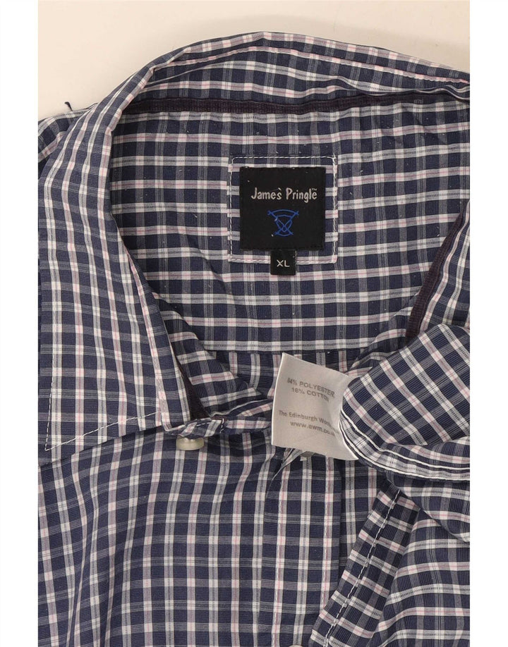 James Pringle Camisa de manga corta para hombre XL Poliéster a cuadros azul marino