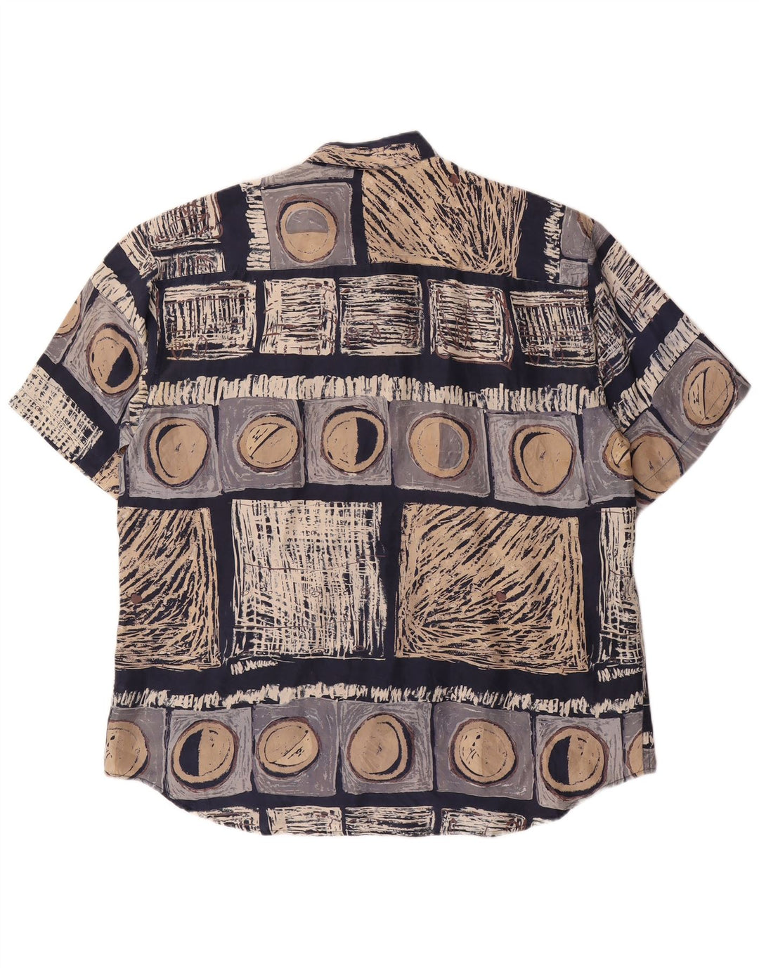 LAURENT Camisa de manga corta para hombre Large Seda geométrica azul marino