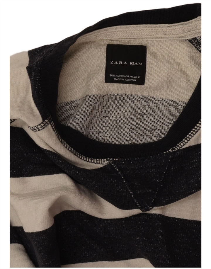Zara Hombre Sudadera Jumper XL Algodón Rayas Blanco Roto