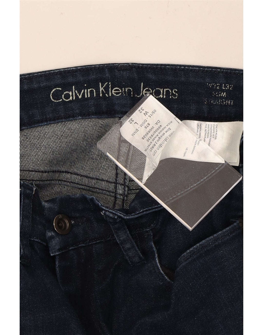 CALVIN KLEIN Mens Slim Straight Jeans W32 L32 Navy Blue Cotton Vintage Calvin Klein and Second-Hand Calvin Klein from Messina Hembry 