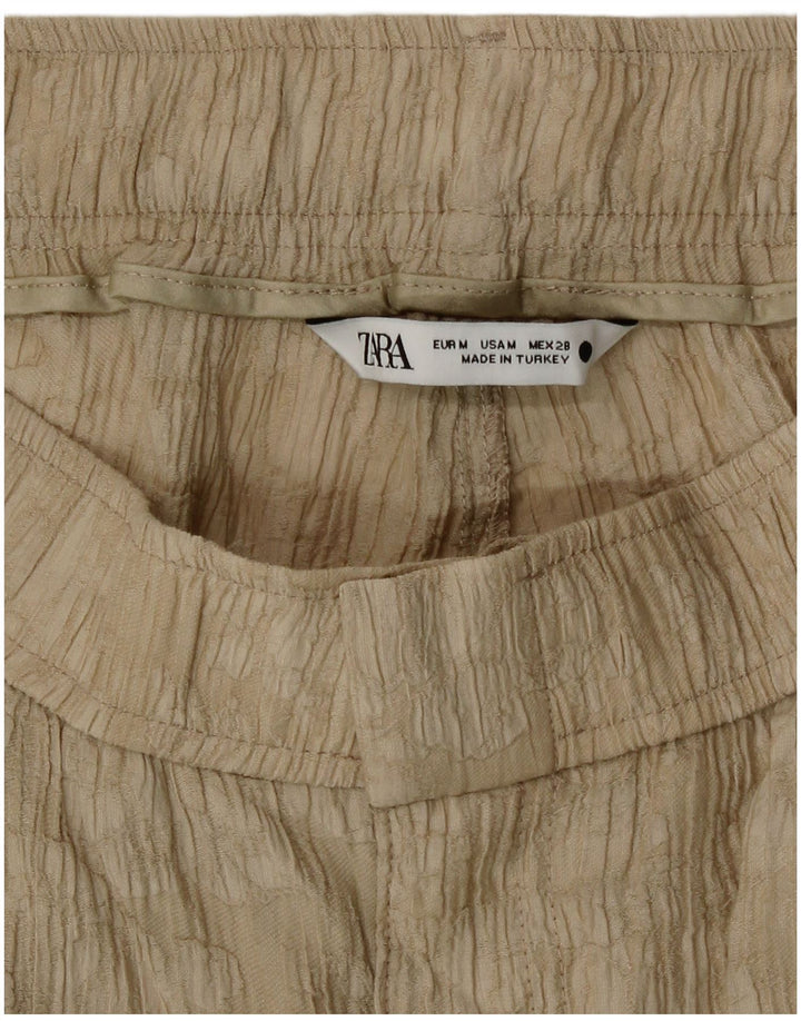 Zara Mujer Pantalones Casuales Rectos Con Estampado Abstracto Mediano W30 L26 Beige