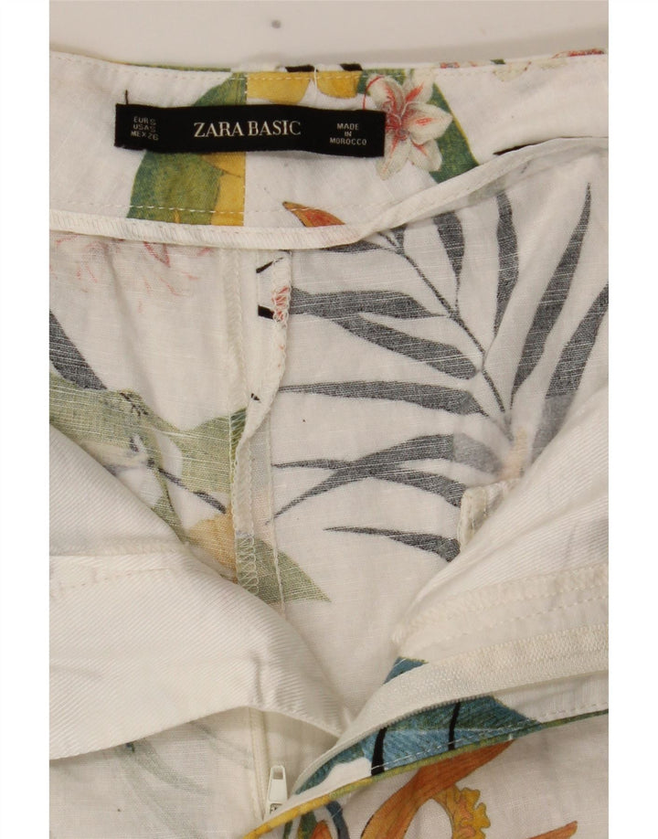Zara Mujer Pantalones Cortos Chinos Pequeños W26 Blanco Floral