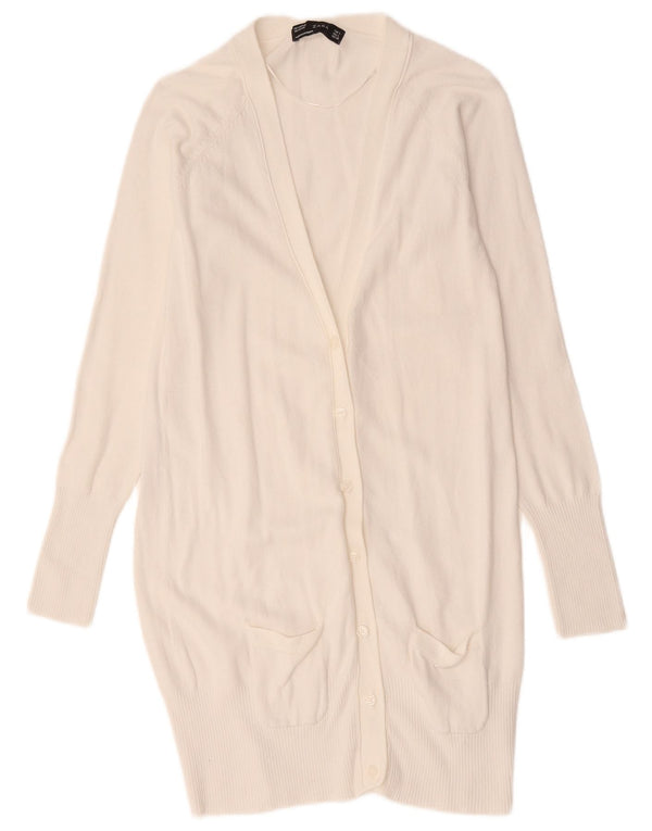 Zara - Cárdigan largo para mujer, talla 40, algodón blanco grande