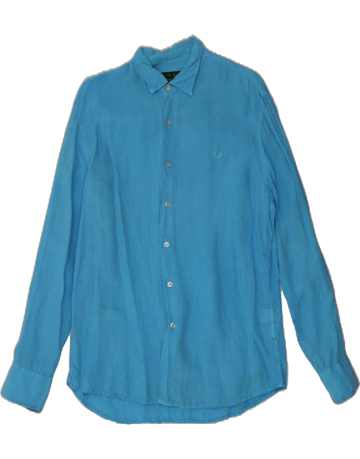 FRED PERRY Mens London Shirt Large Blue Linen Vintage Fred Perry and Second-Hand Fred Perry from Messina Hembry 