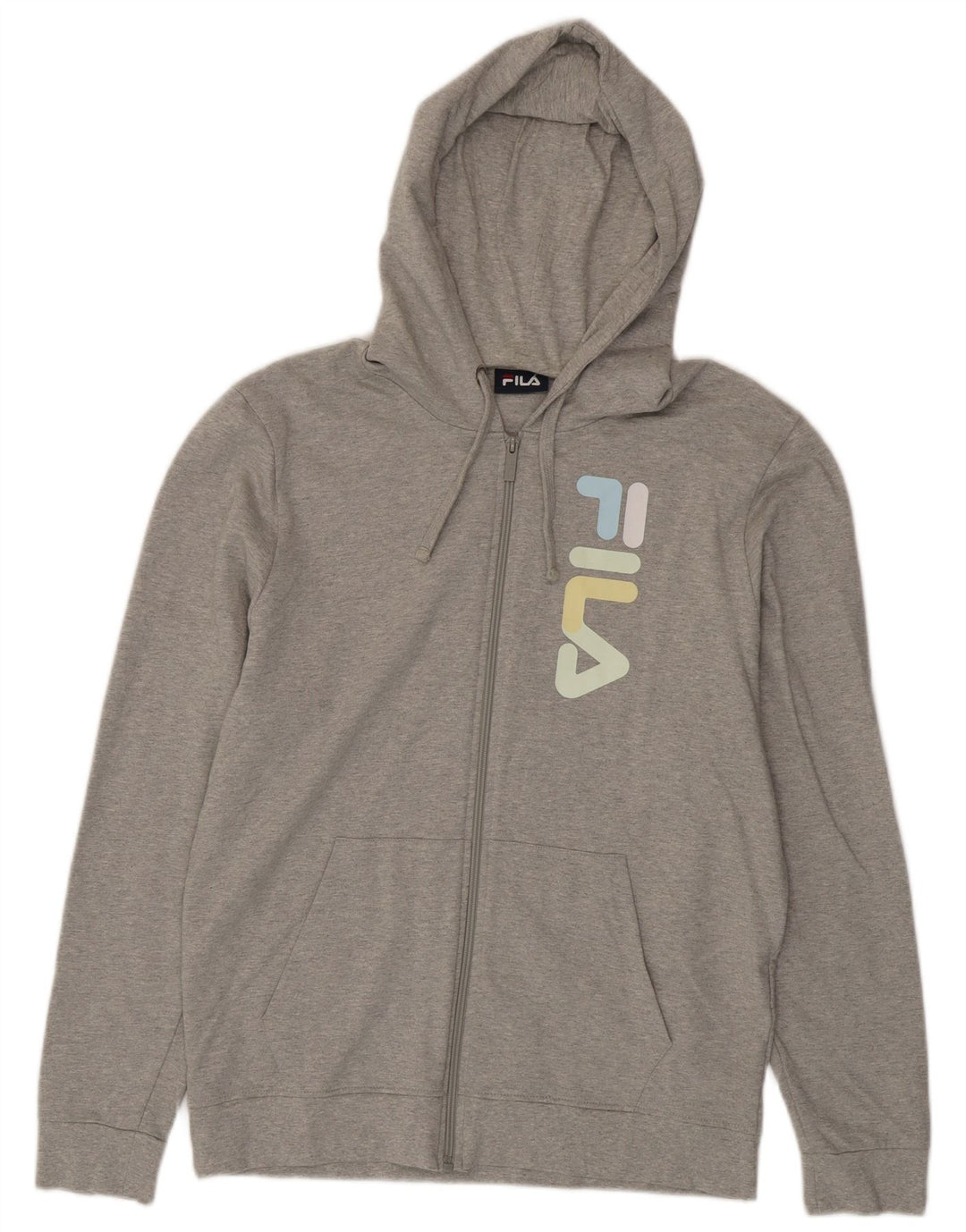 Fila Sudadera con capucha y cremallera gráfica para hombre de algodón moteado gris medio