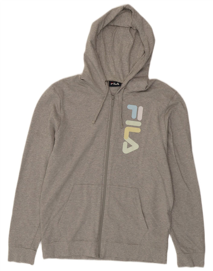 Fila Sudadera con capucha y cremallera gráfica para hombre de algodón moteado gris medio