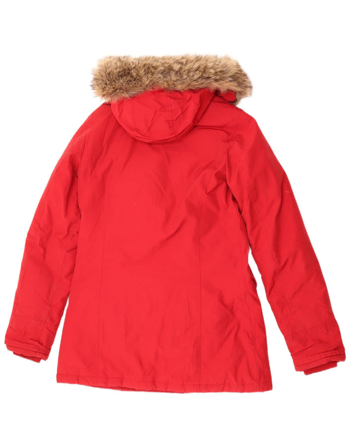 Woolrich Chaqueta acolchada con capucha para mujer UK 10 Small Red Cotton