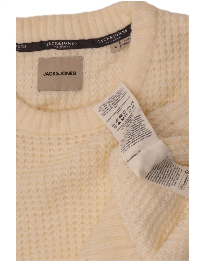 Jack & Jones Jersey con cuello redondo para hombre, talla grande, acrílico blanco