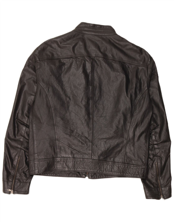 Chaqueta de cuero vintage para hombre IT 54 2XL cuero negro