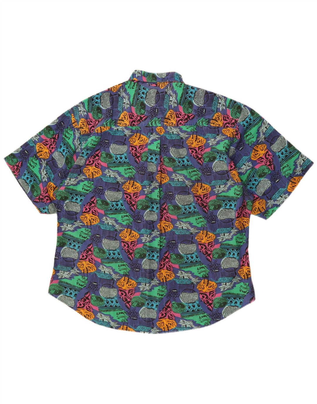 Vintage hombres patrón abstracto camisa de manga corta XL algodón azul