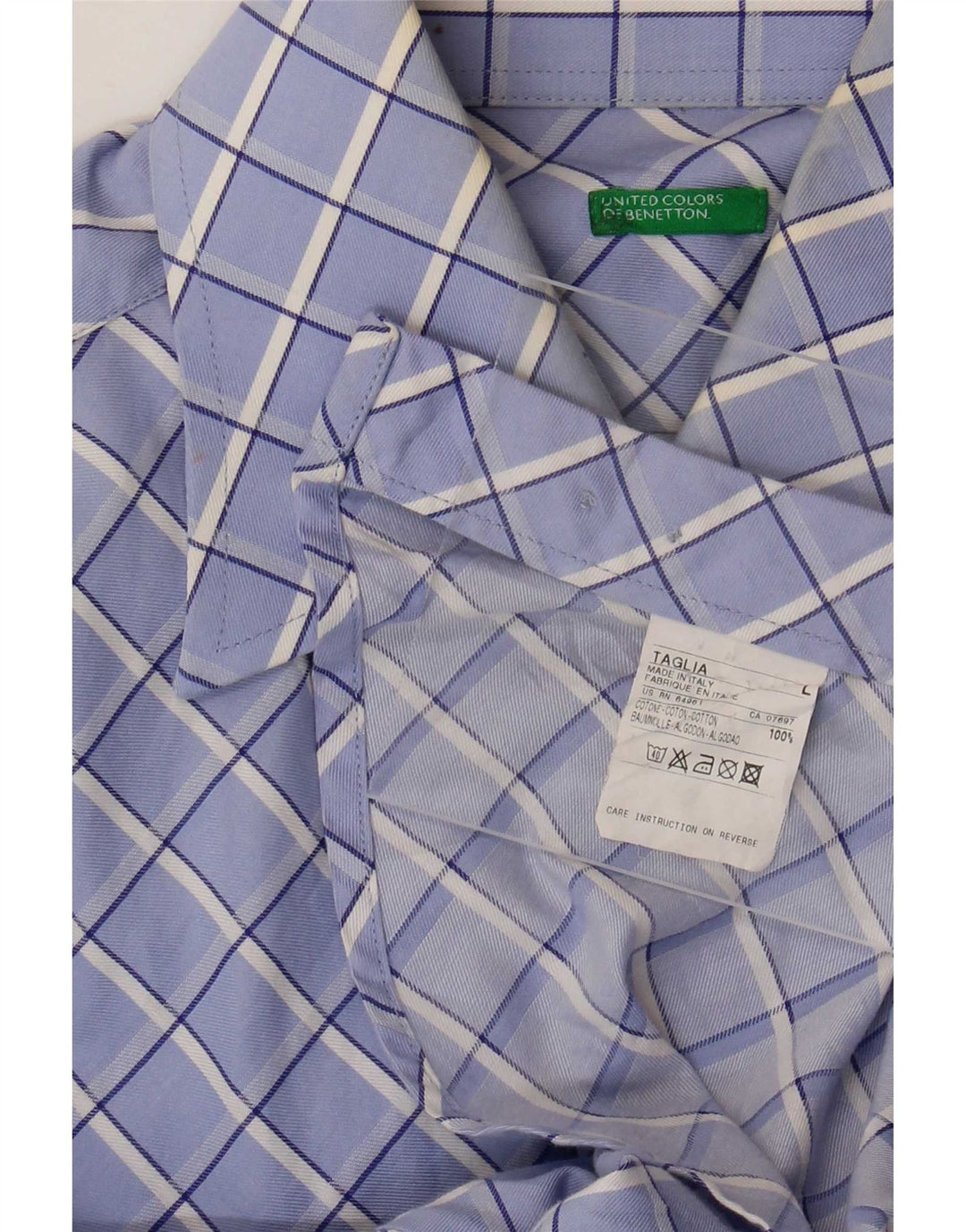 Camisa Benetton Hombre De Algodón A Cuadros Azul Grande